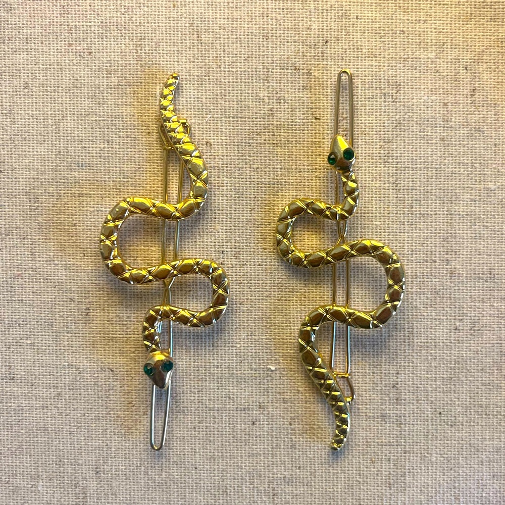 🐍 Gold Tone Snake Barrettes (2) - Picture 1 of 4
